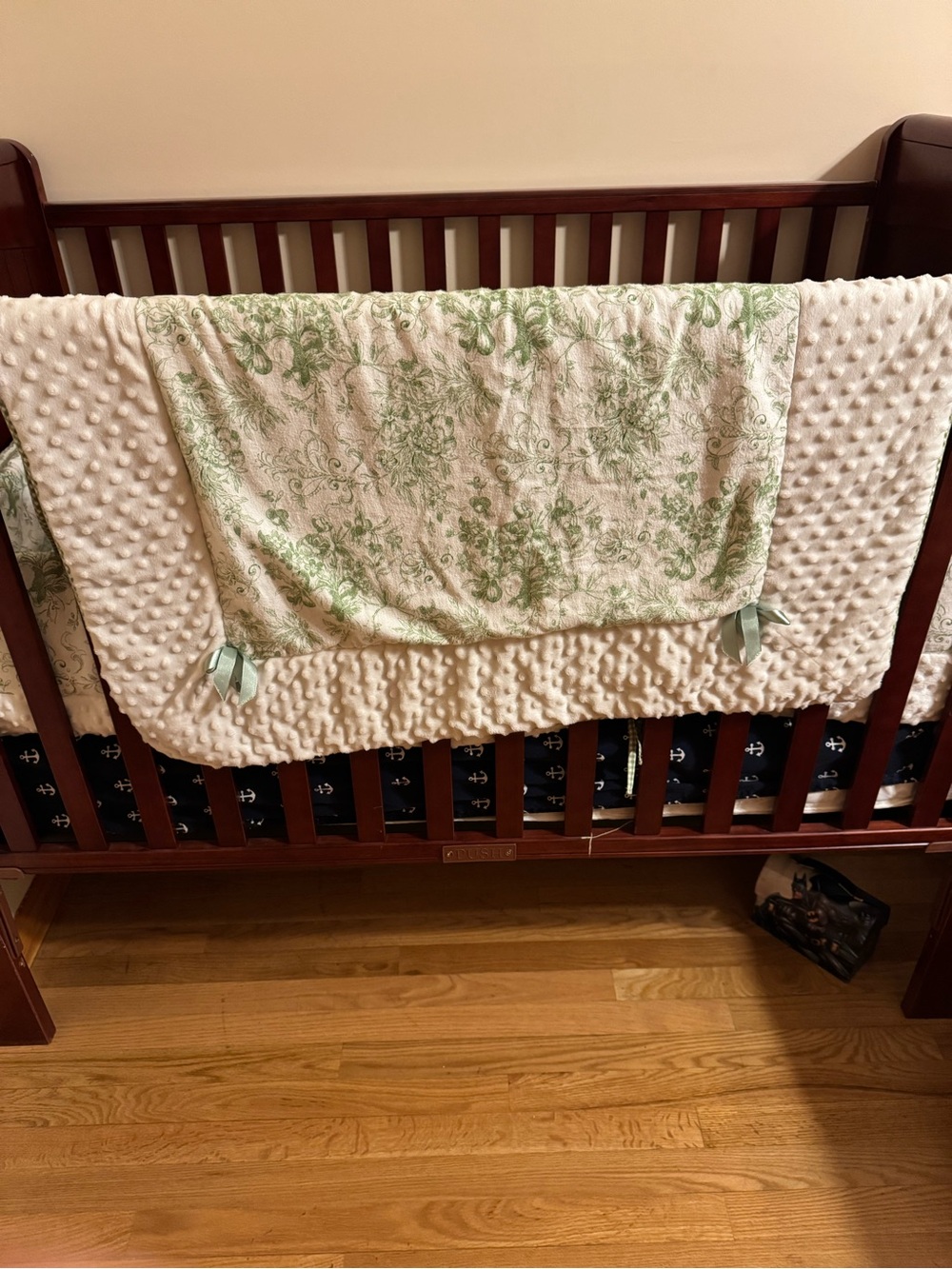 Plush Minky Baby Blanket with Green Floral Print